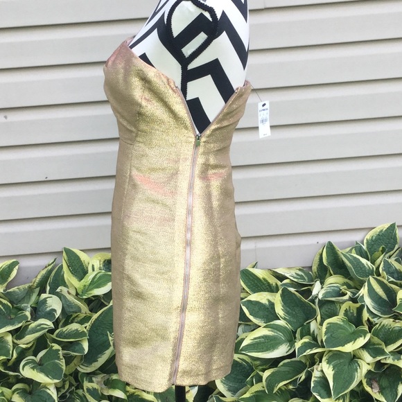 NWT Express Gold Metallic Strapless Sheath Dress - Picture 5 of 8